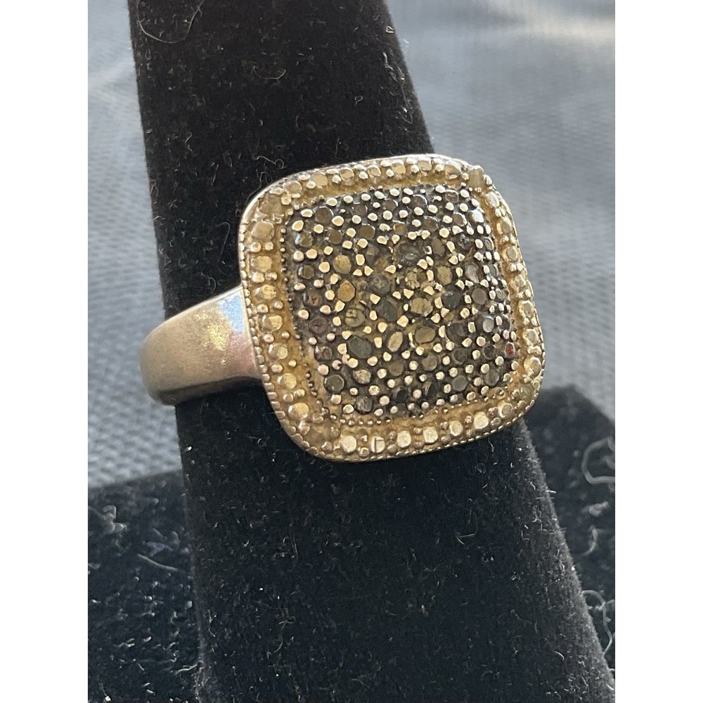 DBJ 925 Sterling Silver Black & White Diamond Ring Size 8 Vintage